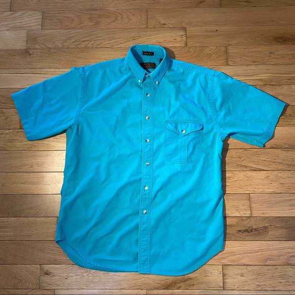Mens Vintage Eddie Bauer Rufton Twill button down shirt in green teal size M - Picture 2 of 11